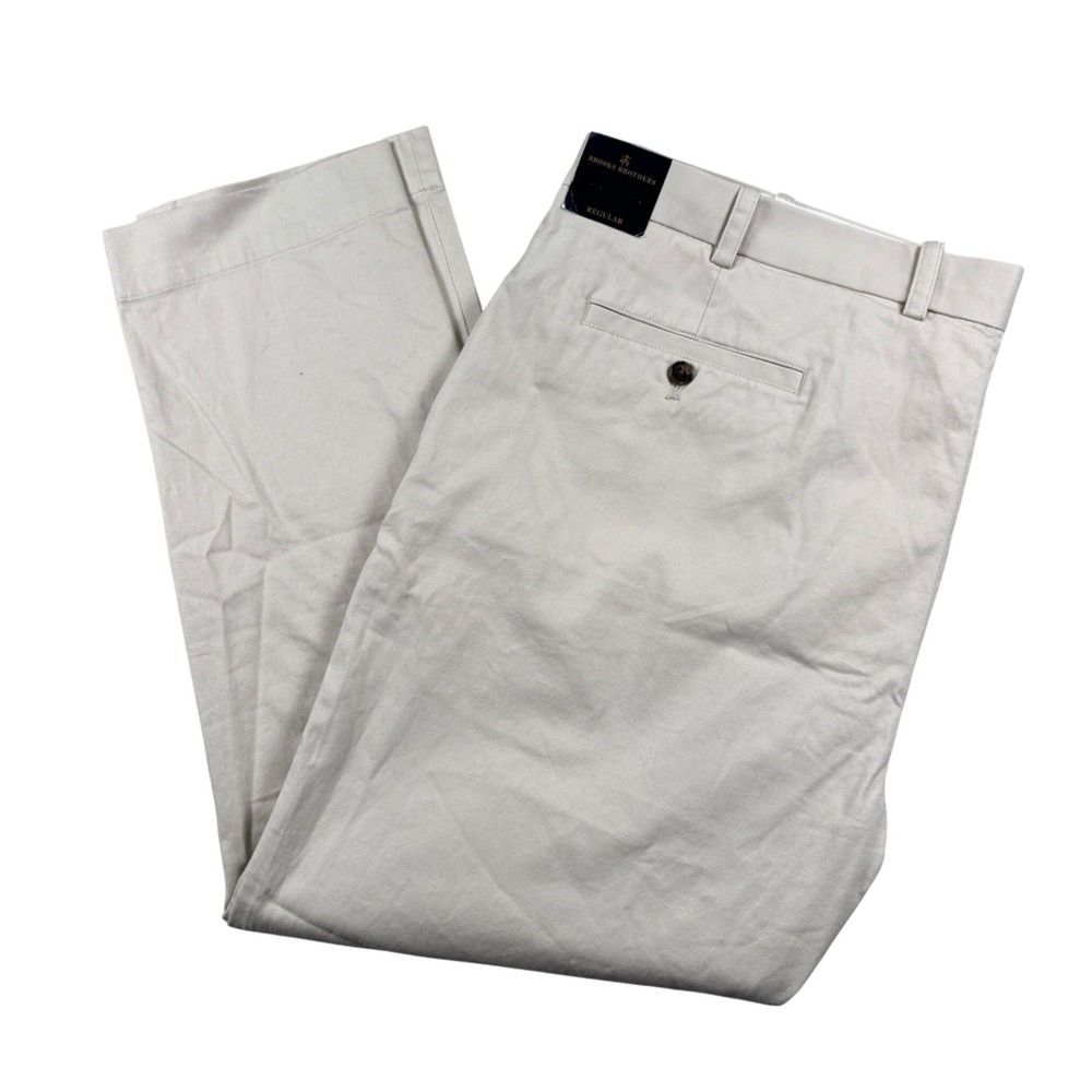 Brooks Brothers Chinos Men 42x30 Beige Regular Fit Stretch Cotton Twill Pants